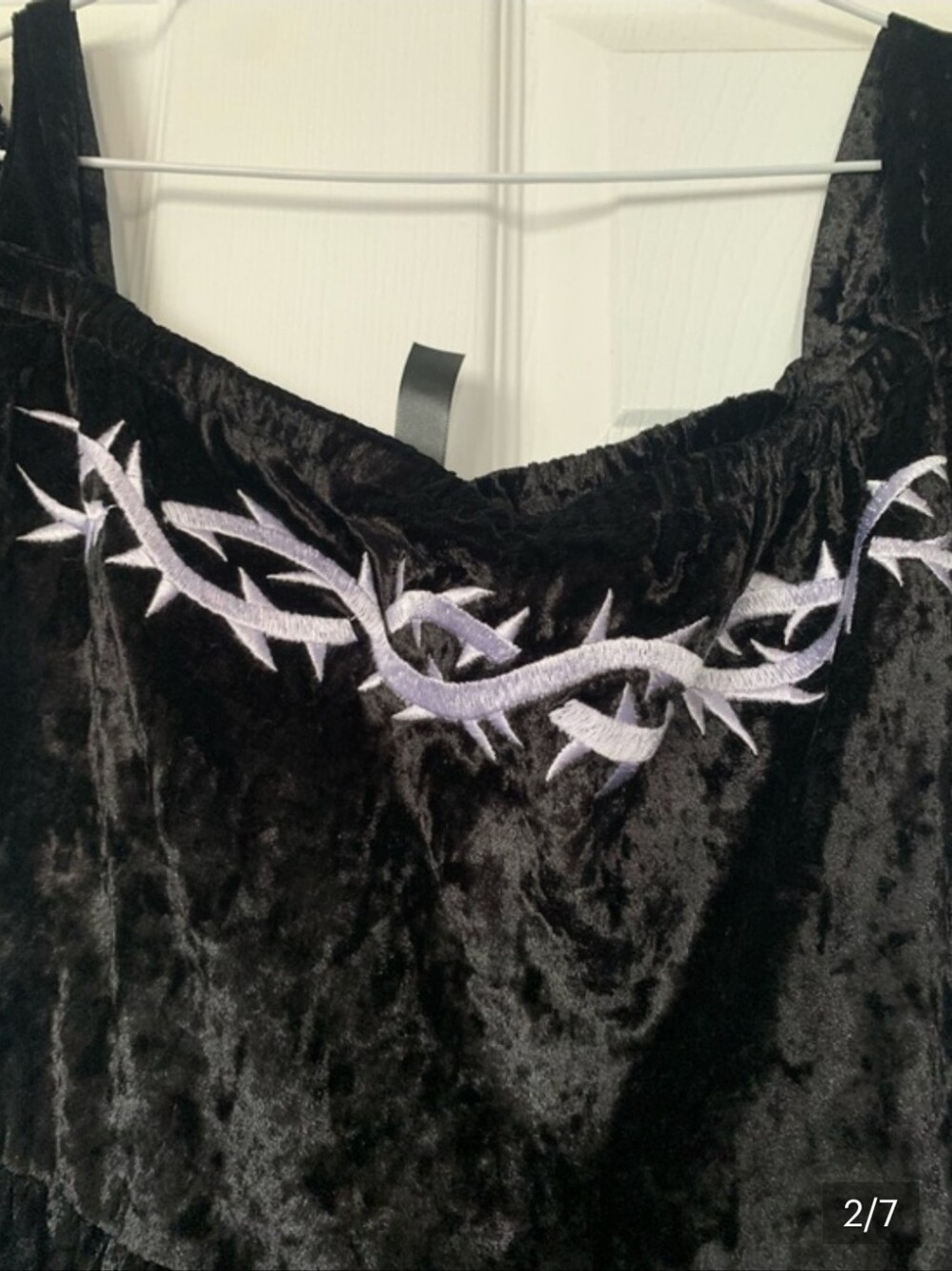 DISTURBIA "Thornhille" Crushed Velvet Mini Dress w/ Embroidered Crown of Thorns - Picture 4 of 9